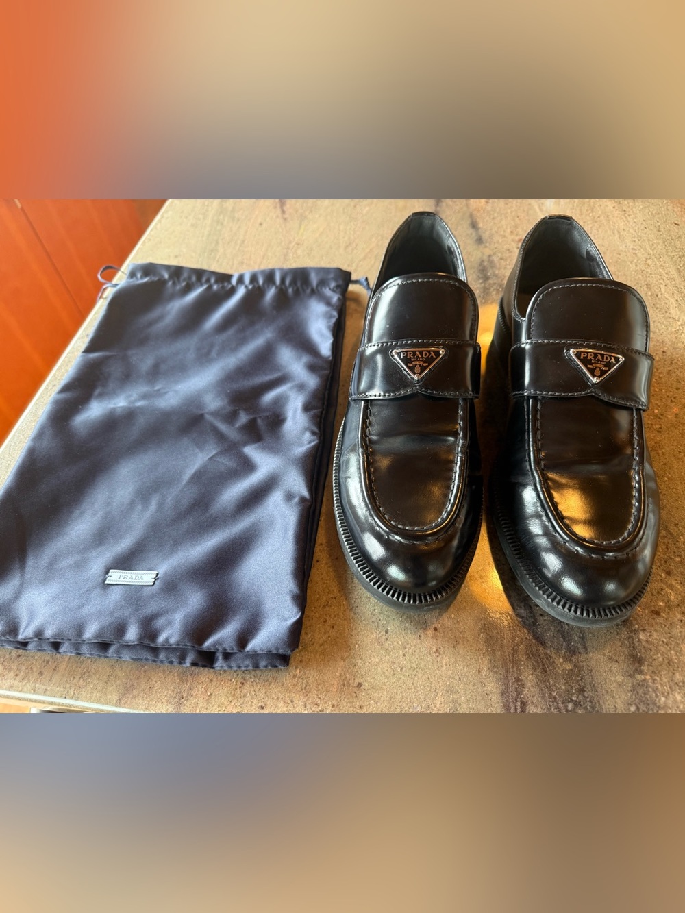 Prada Black Patent Leather Penny Loafers with Logo Plaque